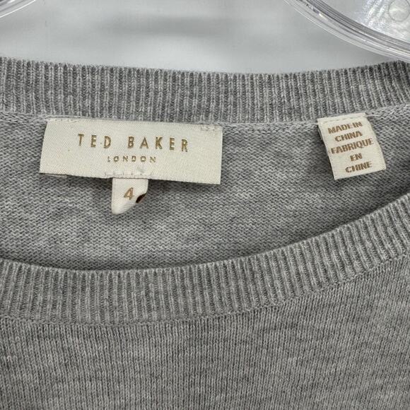 Ted Baker London Grey French Bulldog Bow Knit Crewneck Sweater Women Size 4 - Picture 4 of 7